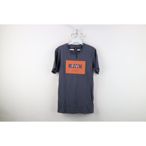 Deadstock G Star Raw Mens Size XS Spell Out Box Logo T-Shirt Steel Blue Cotton - Picture 1 of 16